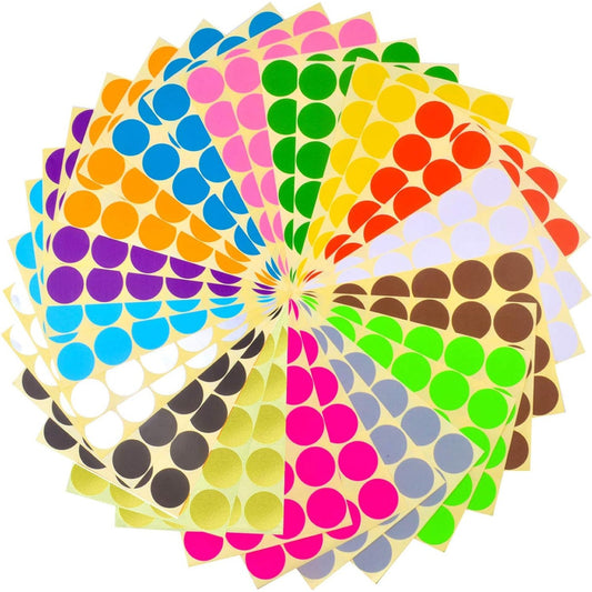 32 Sheets 32mm Round Dot Stickers Color Coding Labels, 16 Different Assorted Colors Dot Labels