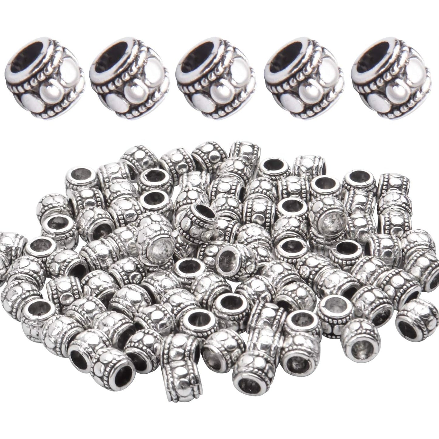 100pcs Tibetan Silver Spacer Beads Large Hole Beads Charms Hollow Tube Bead for DIY Necklace Bracelets