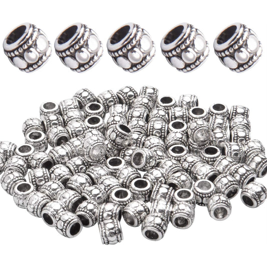 100pcs Tibetan Silver Spacer Beads Large Hole Beads Charms Hollow Tube Bead for DIY Necklace Bracelets