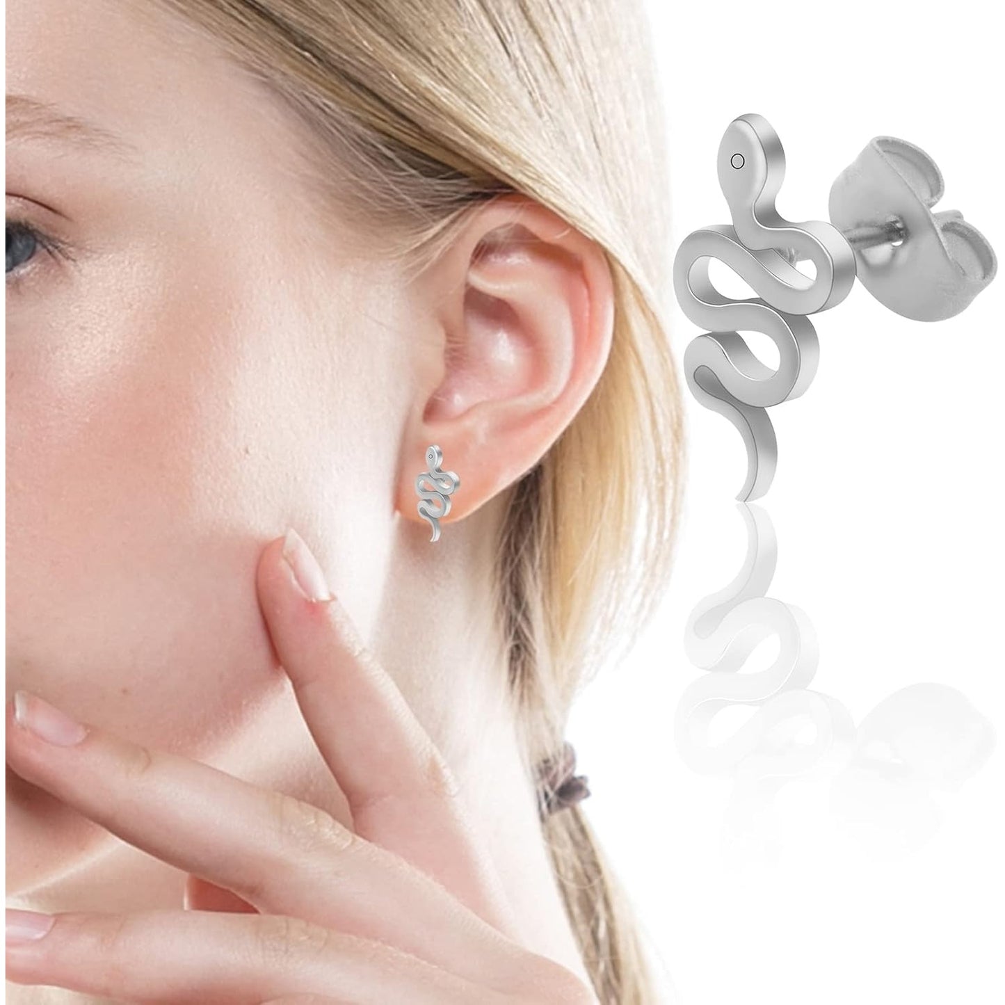 3 Pairs Stainless Steel Snake Shape Earring Studs Hypoallergenic Animal Snake Stud Dangle Earrings with Earring Backs for DIY Earrings Jewelry Making Supplies, 3 Colors
