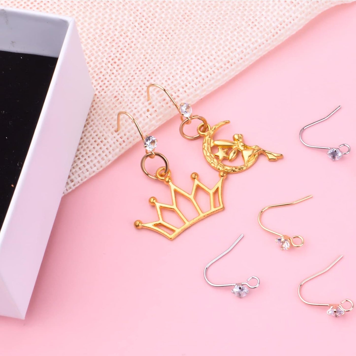 30pcs 3 Colors French Diamonds Earring Hooks Brass Ear Wire Fish Hook Earrings Hypo-allergenic Elegant Dangle Earrings for DIY Jewelry Crafts Making Wedding Prom
