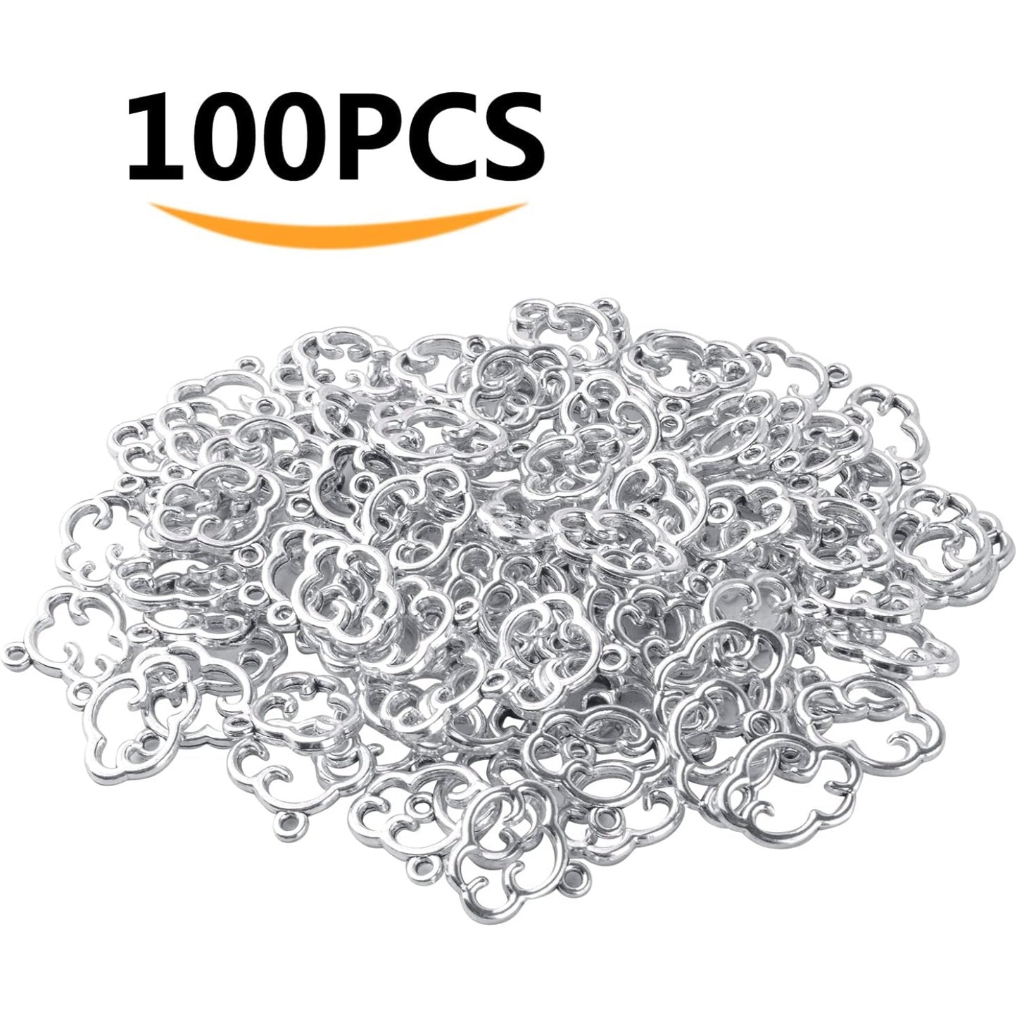 100pcs Antique Silver Cloud Shape Charms Alloy Cloud Pendants and Beads for DIY Earrings, Necklace, Bracelet Jewelry Making and Crafting Accessory