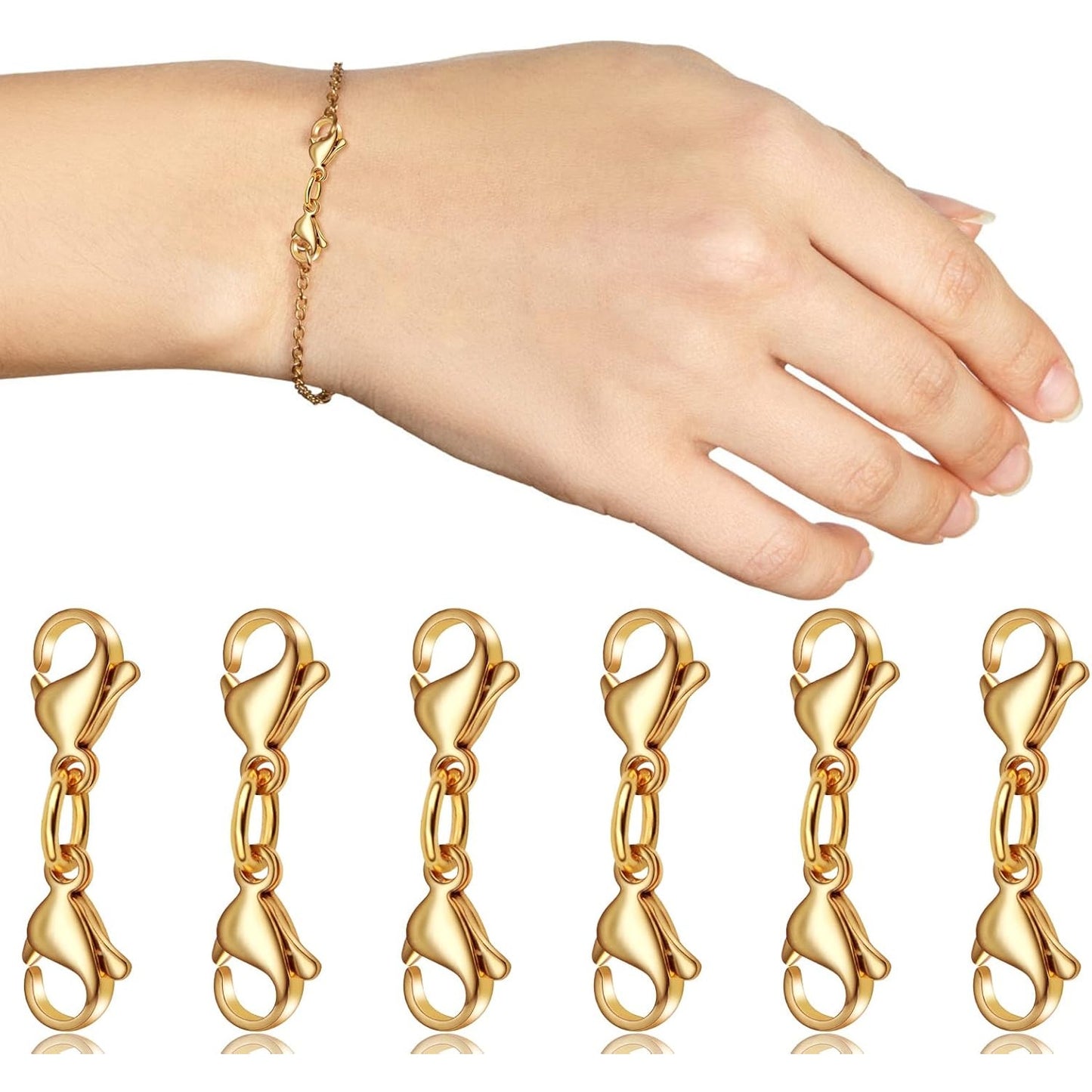 10 Sets Double Lobster Clasp Extender Stainless Steel Lobster Clasp Claw Connectors Bracelet Extension Clasps for DIY Crafts Necklace Jewelry Making Handmade Decoration