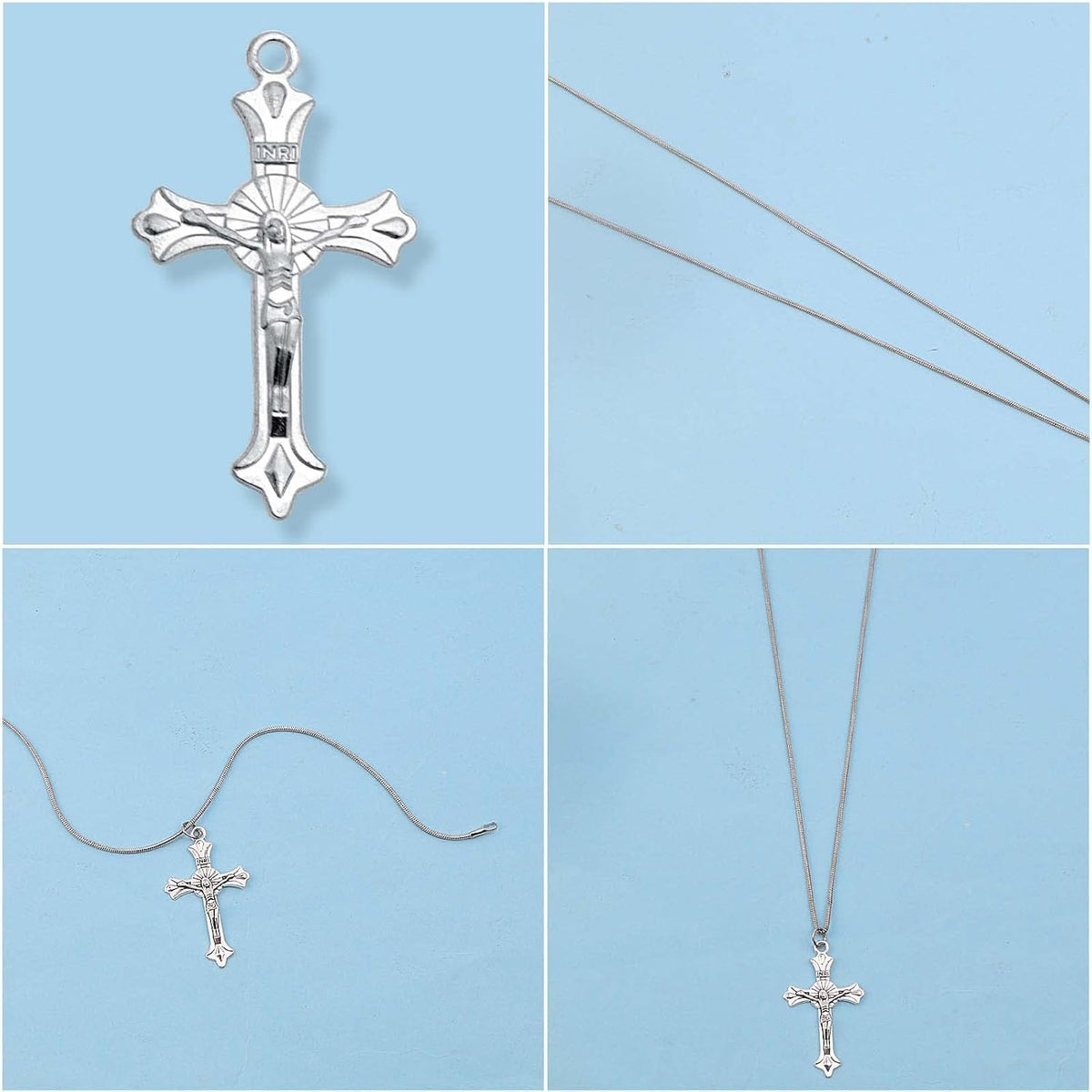 100pcs Rosary Cross and Center Charms 8mm Cinnabar Carved Red Rose Flower Beads Crucifix Cross Centerpiece Jesus Maria Medal Pendant Kit for Rosary Bracelet Necklace Jewelry Making