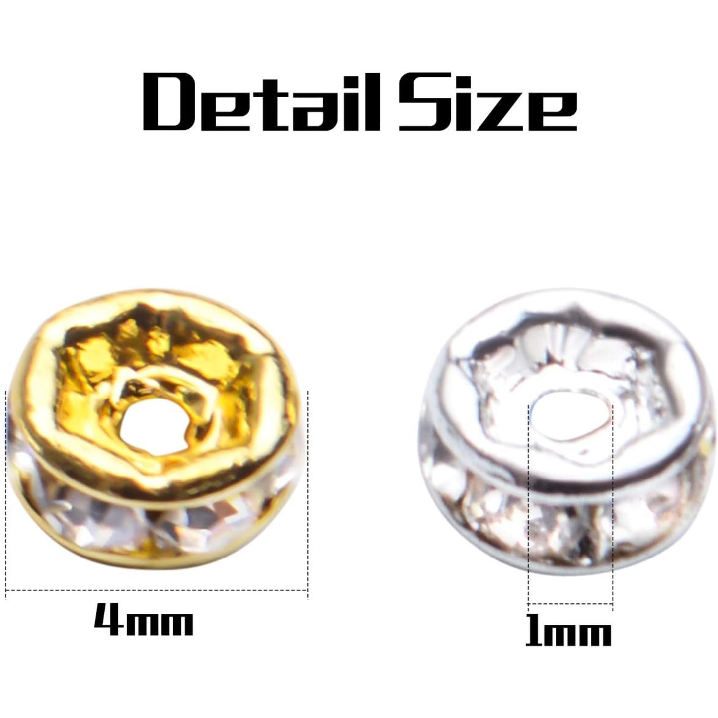 Rhinestone Spacer Beads,200Pcs Rondelle Loose Beads Crystal Charm Beads Clear Supplies for DIY Bracelet Necklace Jewelry Making