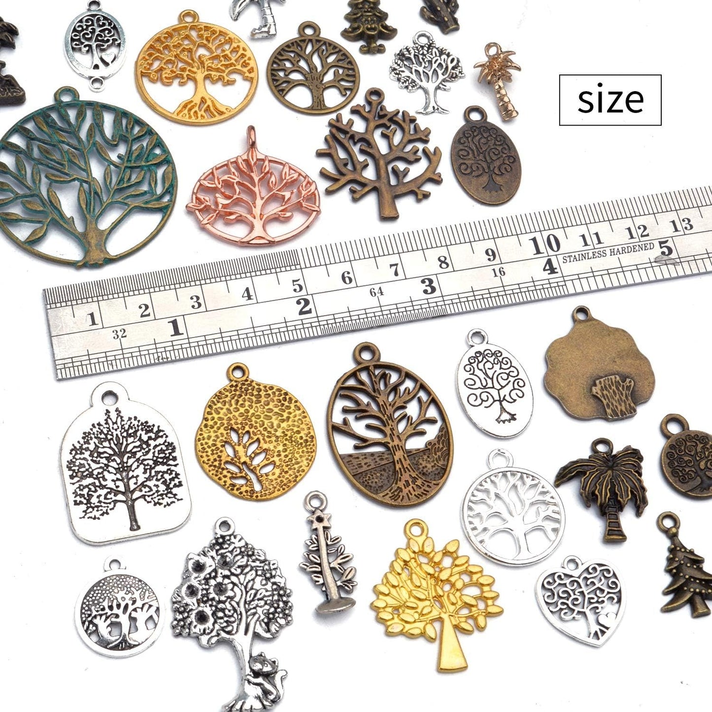 100g(40-60pcs) Alloy Tree of Life Charms Pendants Beads Craft Supplies for Jewelry Making Necklace Bracelet, Mixed Color