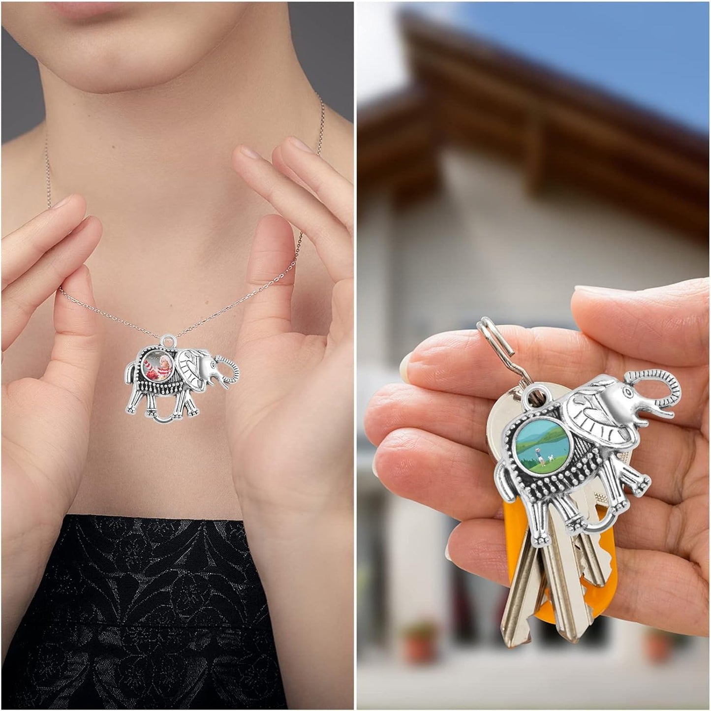 10pcs Antique Silver Elephant Pendant Trays Alloy Elephant Charms Blank Bezel with 10pcs Clear Glass Cabochons Dome Tiles Memorial Photo Charms for Cameo Pendants Jewelry Making Decor