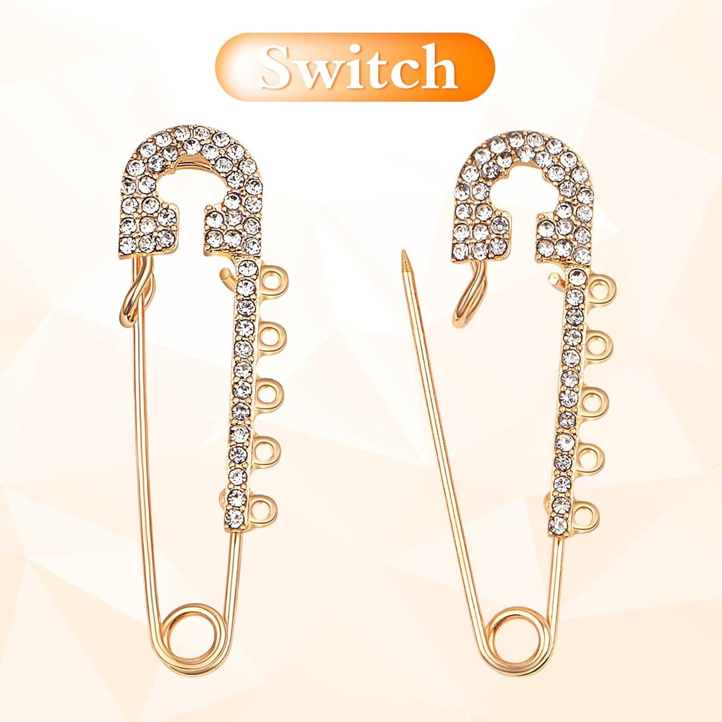 6pcs Rhinestone Safety Pins Brooches Shiny Sweater Shawl Clips Crystal Brooch Pins Accessories,2 Colors