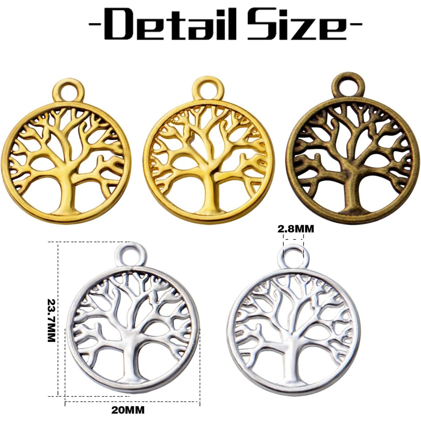 50pcs Tree of Life Charms Pendants Alloy Tree Bead Charm Craft Supplies for Bracelet Necklace Jewelry Making Findings Accessory,5 Colors