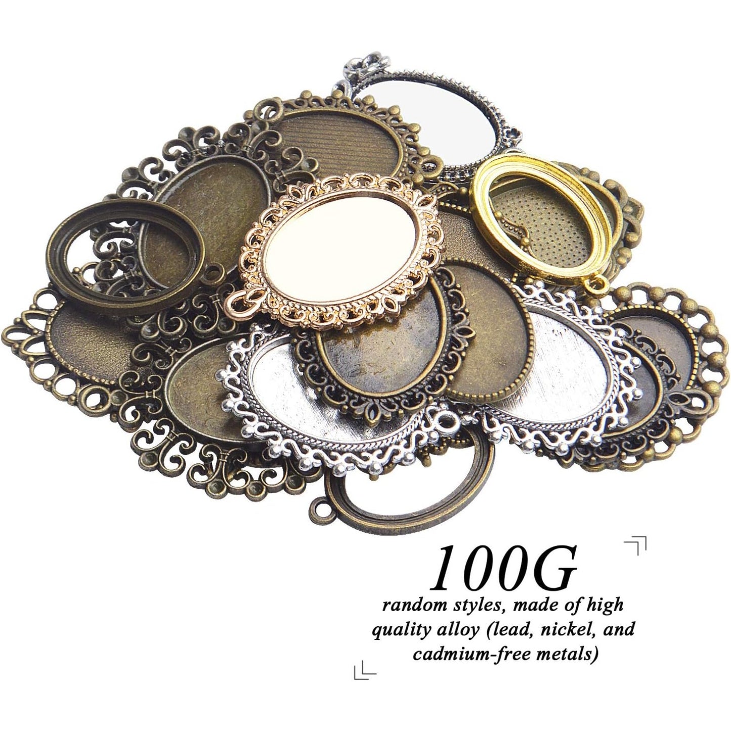 Bezel Trays,100g Oval Pendant Trays Bezels Cabochon Setting Tray Pendant Blanks for DIY Necklace Earring Jewelry Making