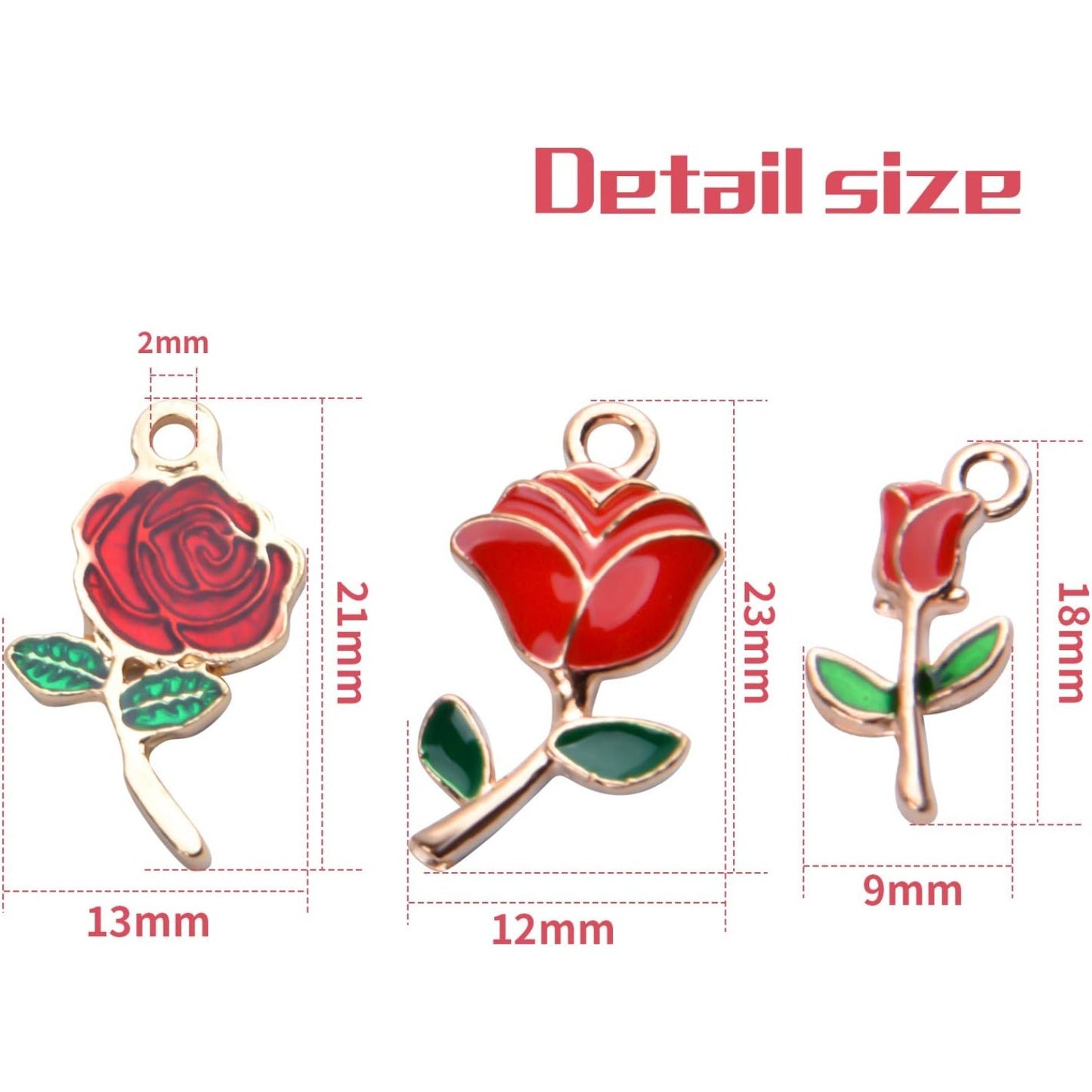 30pcs Enamel Rose Flower Charm Pendants Lovely Dangle Charms for Valentine's Day DIY Bracelet Necklace Earrings Jewelry Making, Red