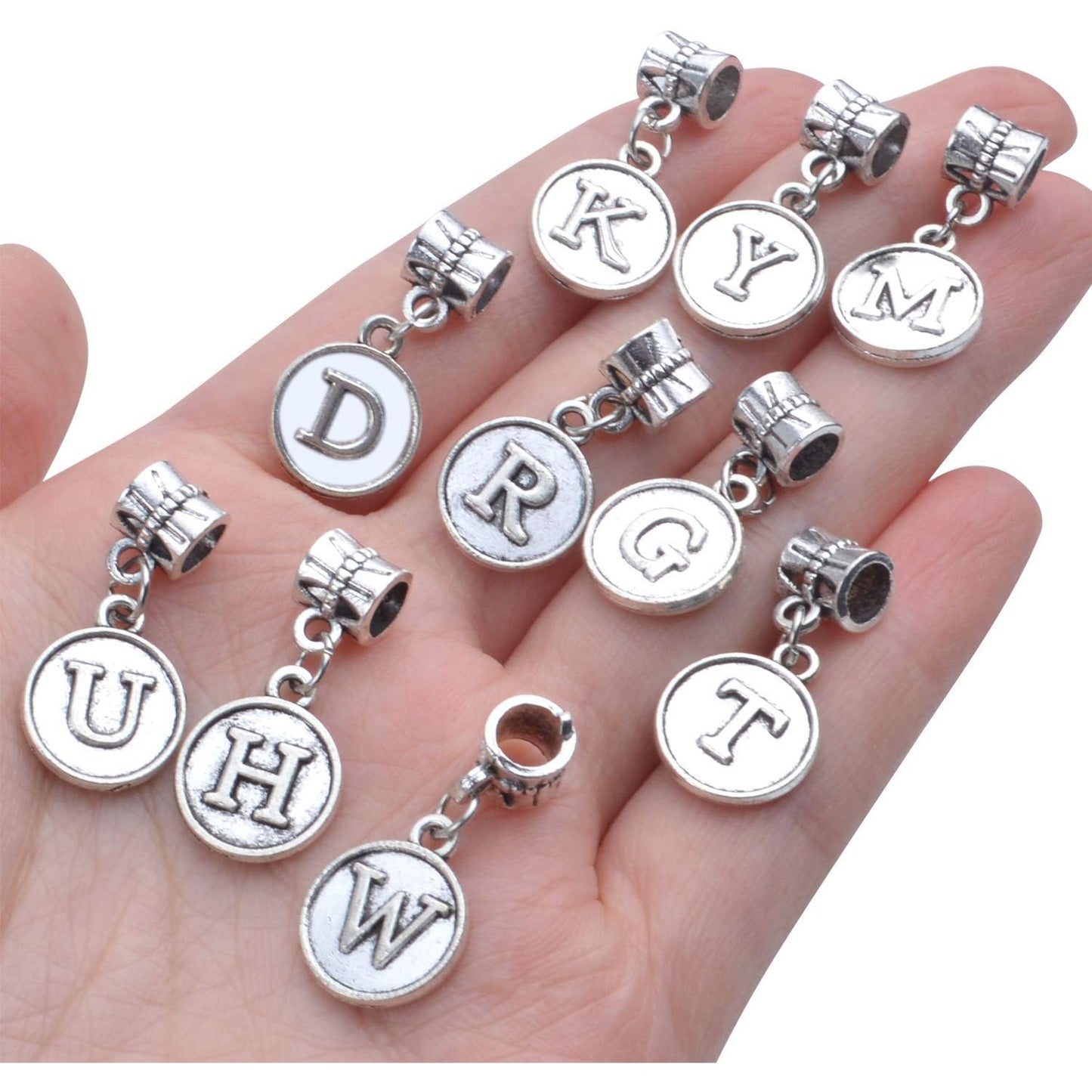 26pcs Letter Charms Alphabet A - Z Letter Charm Pendants with Bail Beads for Necklace Bracelets Jewelry Making,Silver
