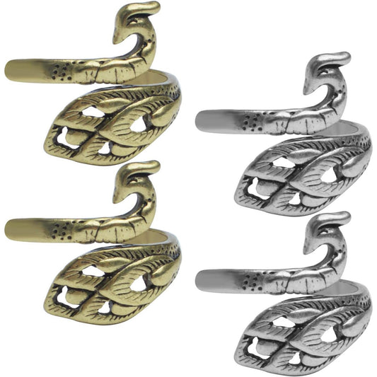 4pcs 16x18mm Adjustable Knitting Loop Crochet Loop Ring Peacock Yarn Guide Finger Holder Knitting Thimble Ring for Crochet Knitting Crafts,Antique Silver and Antique Golden