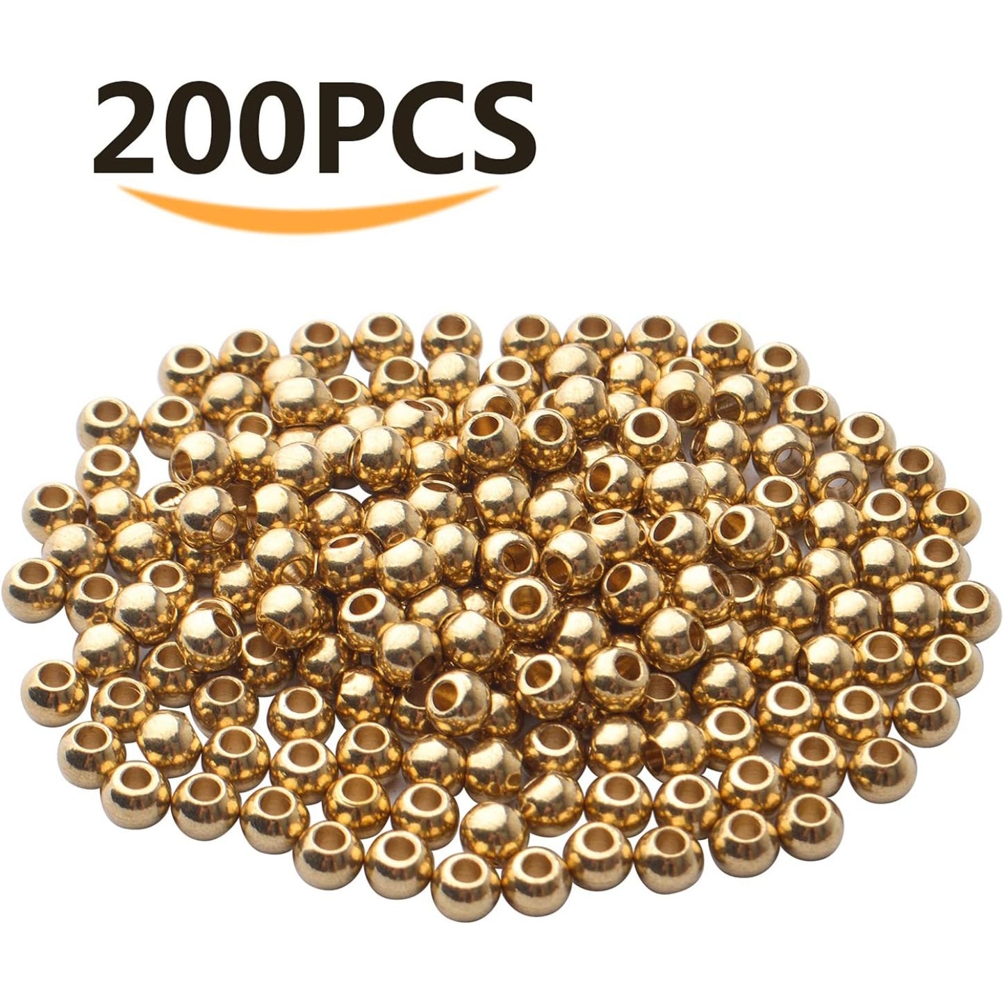 200pcs Round Ball Spacer Beads Brass Rondelle Beads Loose Beads Charm Beads for DIY Bracelet Jewelry Craft Making Supplies,4mm