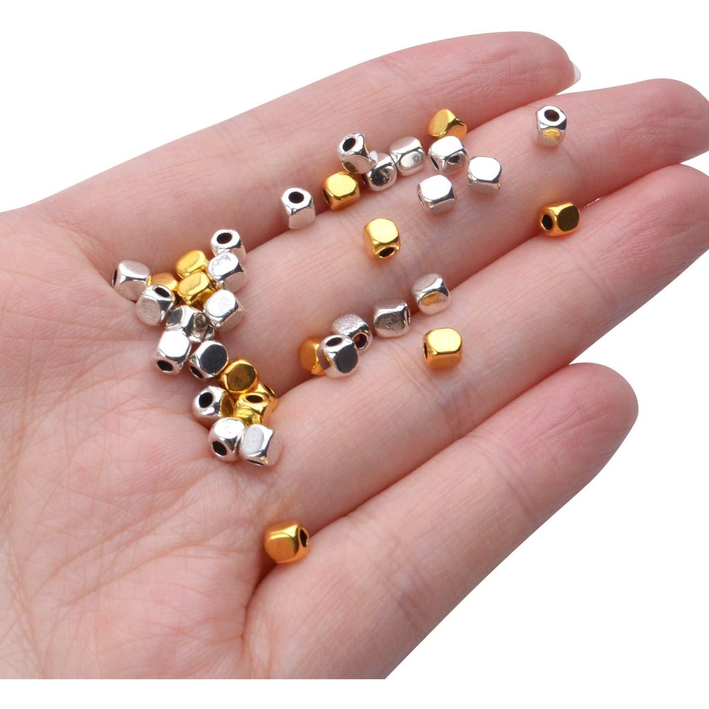 200pcs 3.5mm Cube Beads Square Spacer Beads Jewelry Findings for Bracelets Crafts DIY,Gold and Silver