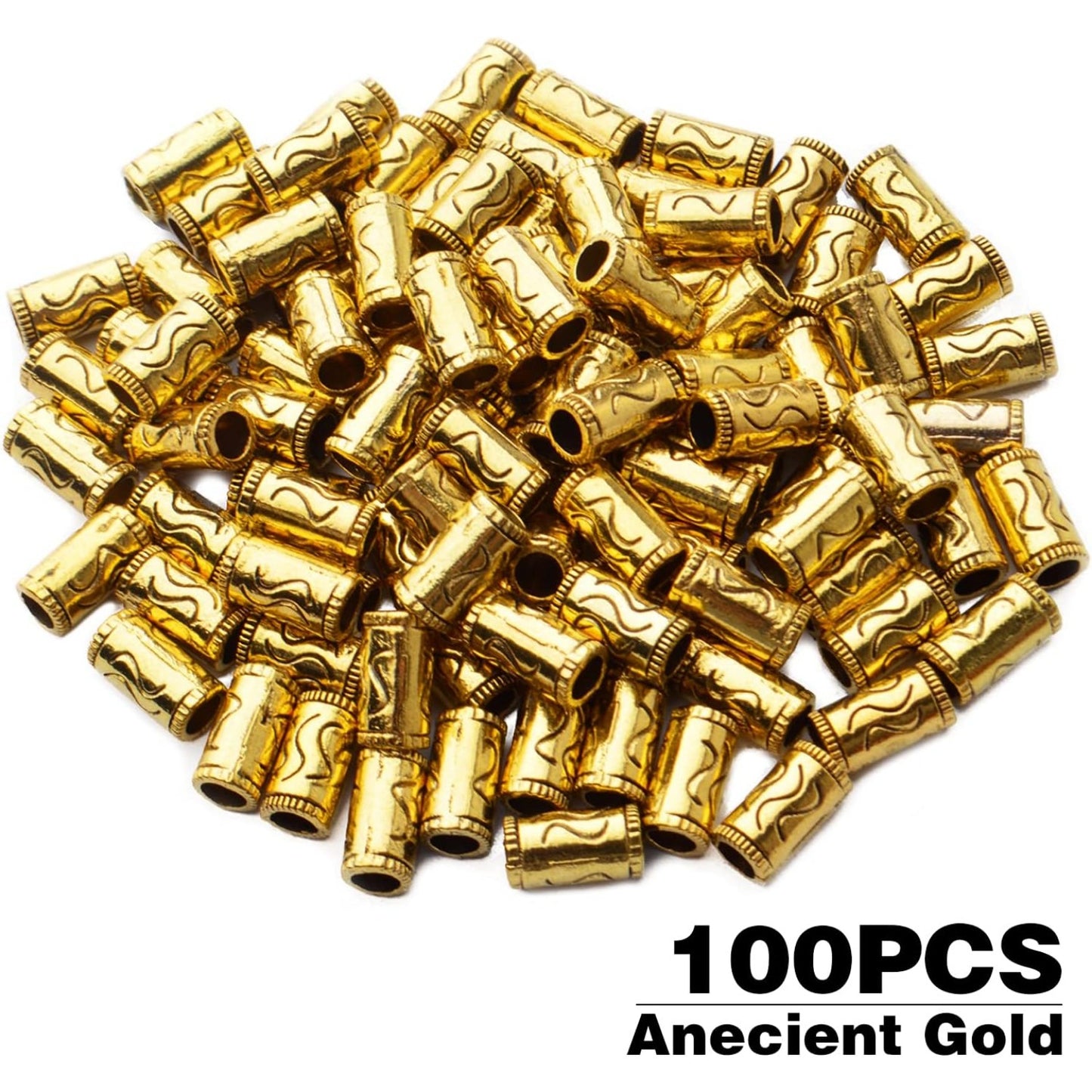 100pcs Antique Gold Column Spacer Beads Alloy Tibetan Spacers Tube Bead Spacers Loose Beads Charm Beads for DIY Bracelet Necklace Jewelry Crafts Making Finding,Hole: 3.6mm