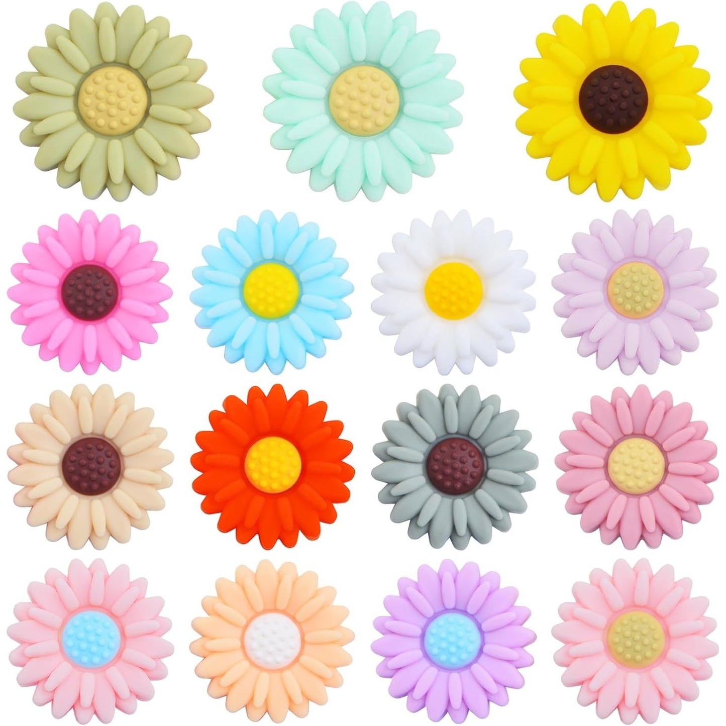 15pcs Daisy Flower Silicone Beads Colorful Soft Silicone Sunflower Spacer Beads Flower Shape Loose Beads Craft Accessories for DIY Necklace Bracelet Keychains Jewelry Making