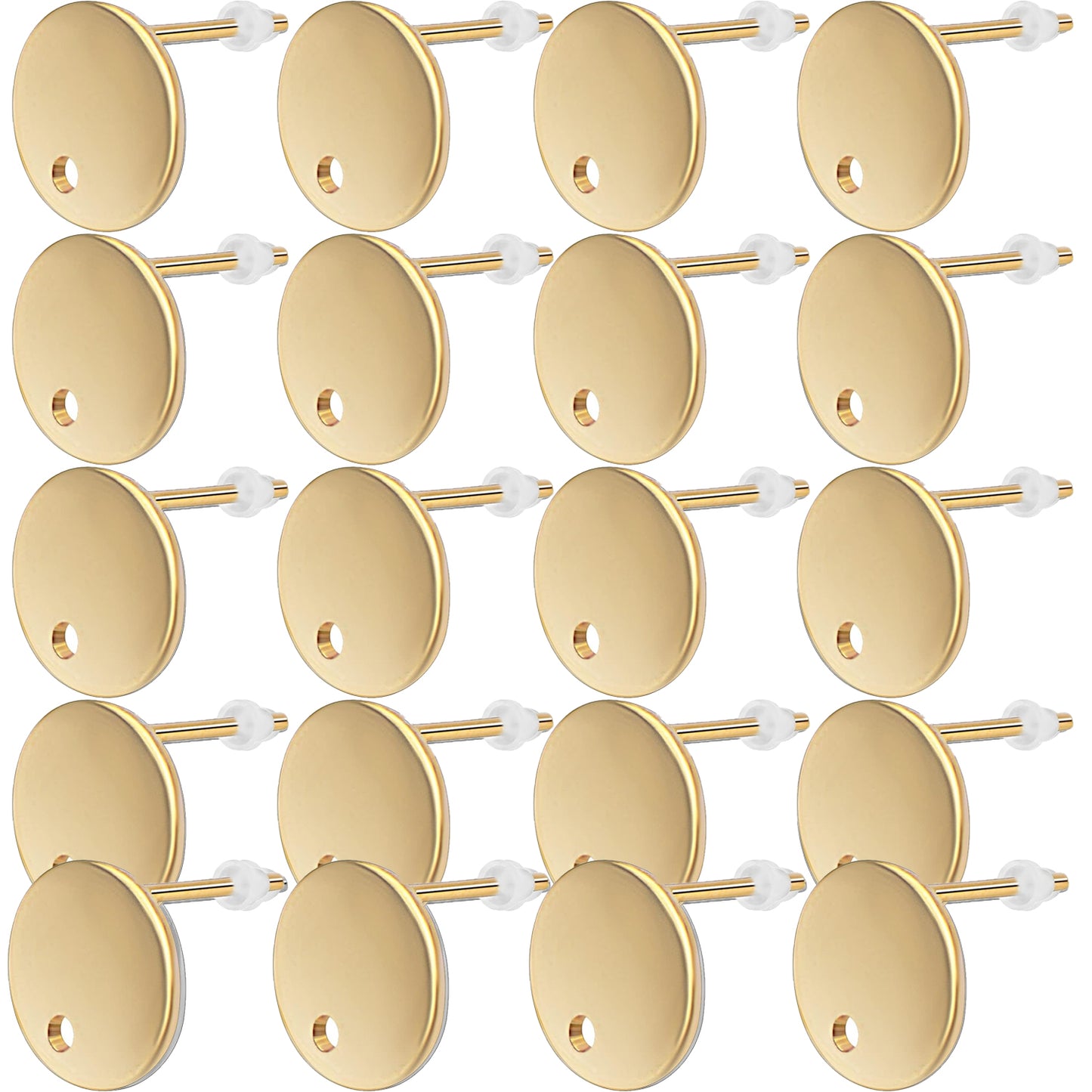 20pcs Stainless Steel Round Earring Studs Hypoallergenic Flat Earring Post with Loop and 20pcs Clear Earring Backs Stoppers for Jewelry Making, 2 Colors