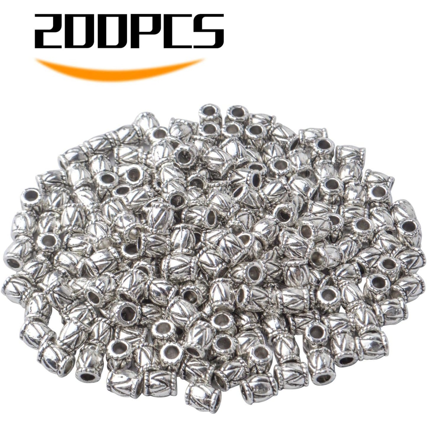 200pcs Antique Silver Column Spacer Bead Alloy European Style Barrel Bead Spacers Tube Beads Jewelry Spacer Charms for DIY Jewelry Making Crafts Supplies