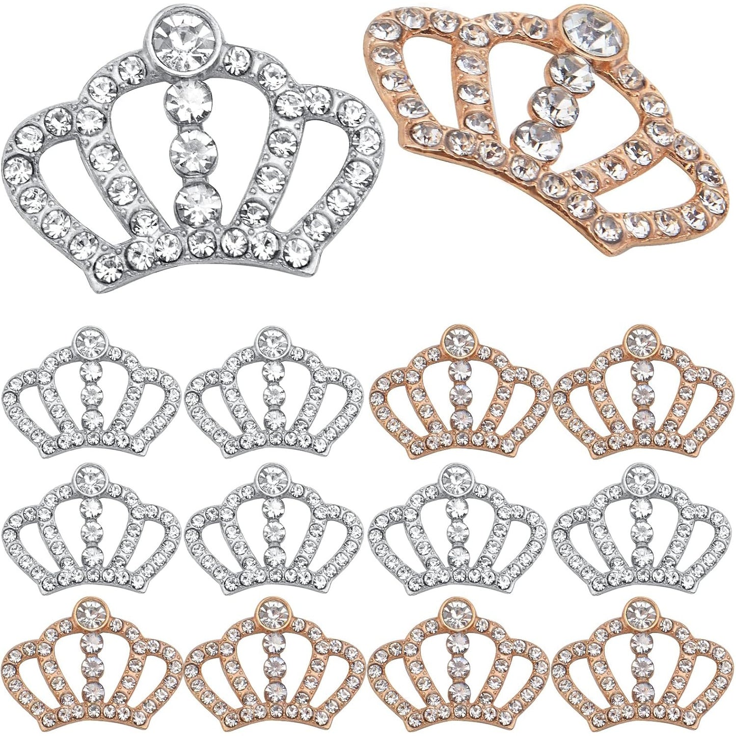20pcs Rhinestone Crown Charms Alloy Queen Crown Diamond Embellishment Pendants Hair Accessories for DIY Bracelet Jewelry Making Wedding Decoration, Golden and Silver
