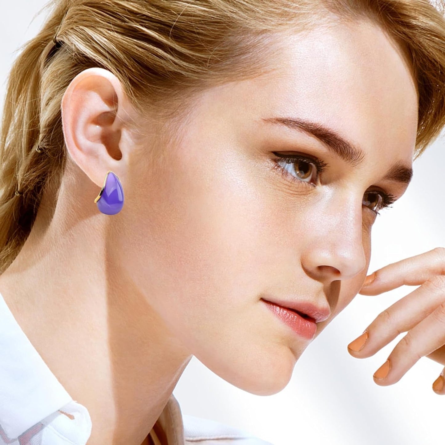 1 Pair Resin Purple Crescent Moon Shape Chunky Hoop Earrings Hypoallergenic Titanium Steel Drop Earring Studs with Earring Safety Backs for Women