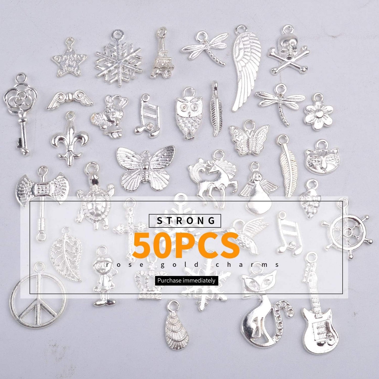 50 Pieces Mixed Bracelet Charms Antique Necklace Pendants Bulk Pack for Craft and Jewelry Making, Antique Silver