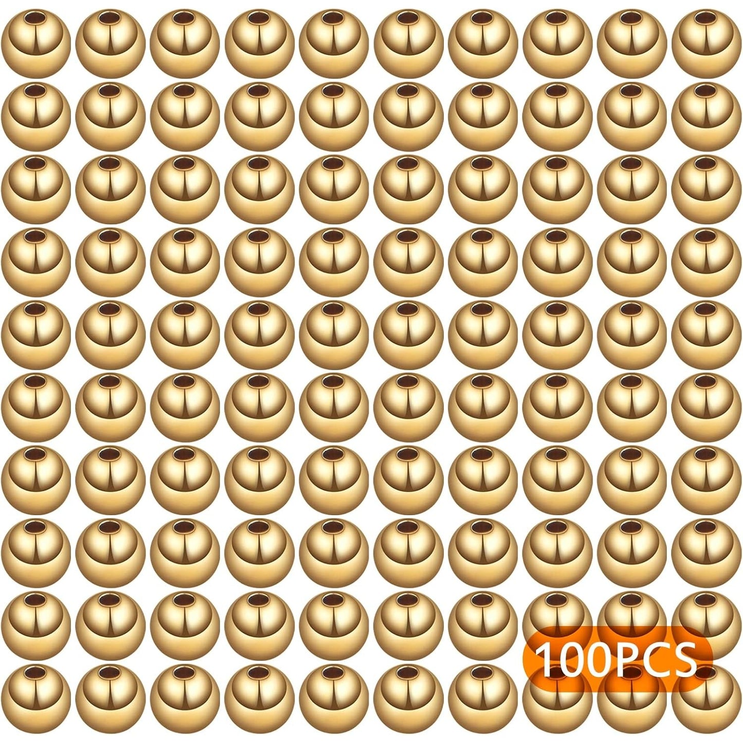 100pcs 6 mm Golden Plated Smooth Round Rondelle Spacer Beads Brass Tarnish Resistant Seamless Loose Ball Beads for DIY Bracelet Necklace Jewelry Making Supplies