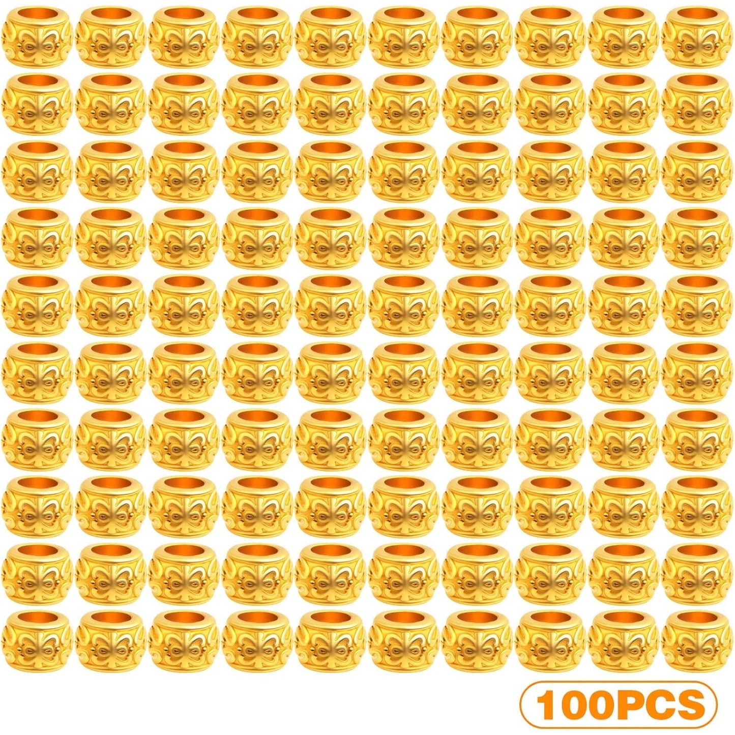 100pcs Bright Golden Rondelle Spacer Beads European Large Hole Tube Column Loose Accessories for DIY Bracelet Necklace Jewelry Making, Hole: 4.5 mm
