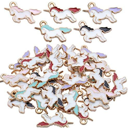 30pcs Gold Plated Enamel Unicorn Charms Lovely Unicorn Pendants Dangle Animal Charms Jewelry making Accessories for DIY Necklace Bracelet Earrings, 5 Colors