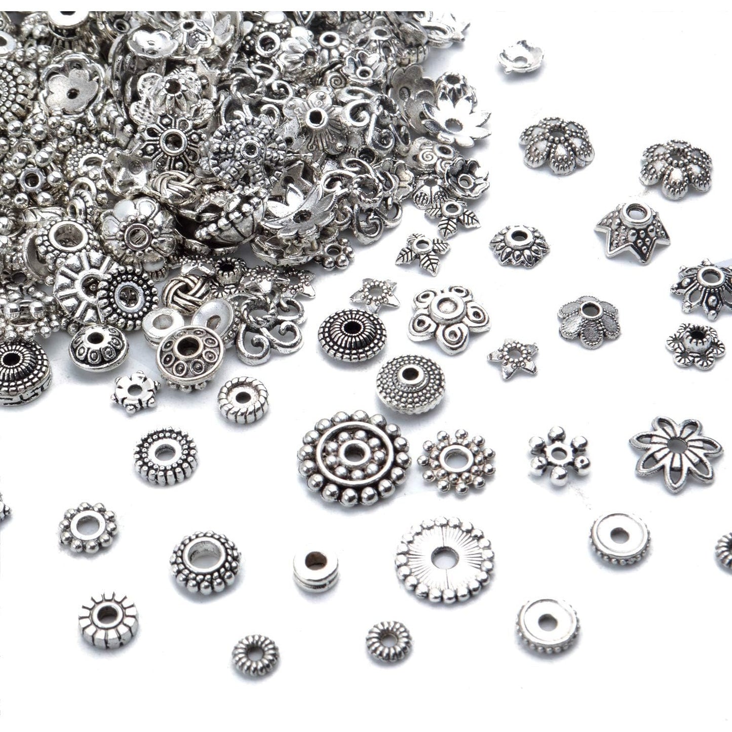 100g Mixed Metal Flower Caps Ends Tibetan Silver Spacer Loose Beads for Jewelry Making