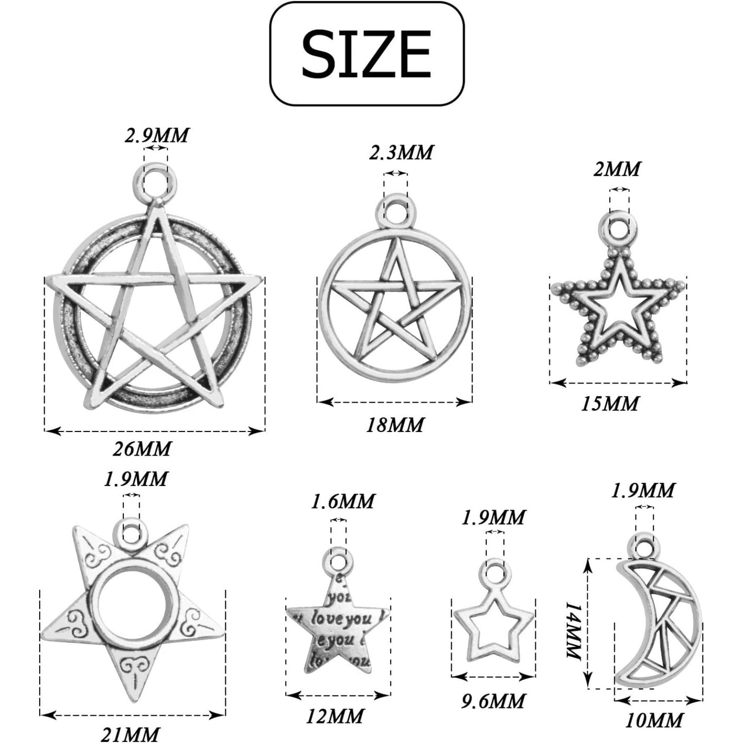 100g (80-150pcs) Mixed Moon Star Charms Antique Alloy Celestial Charms Pendants for Bracelets Necklaces Crafts