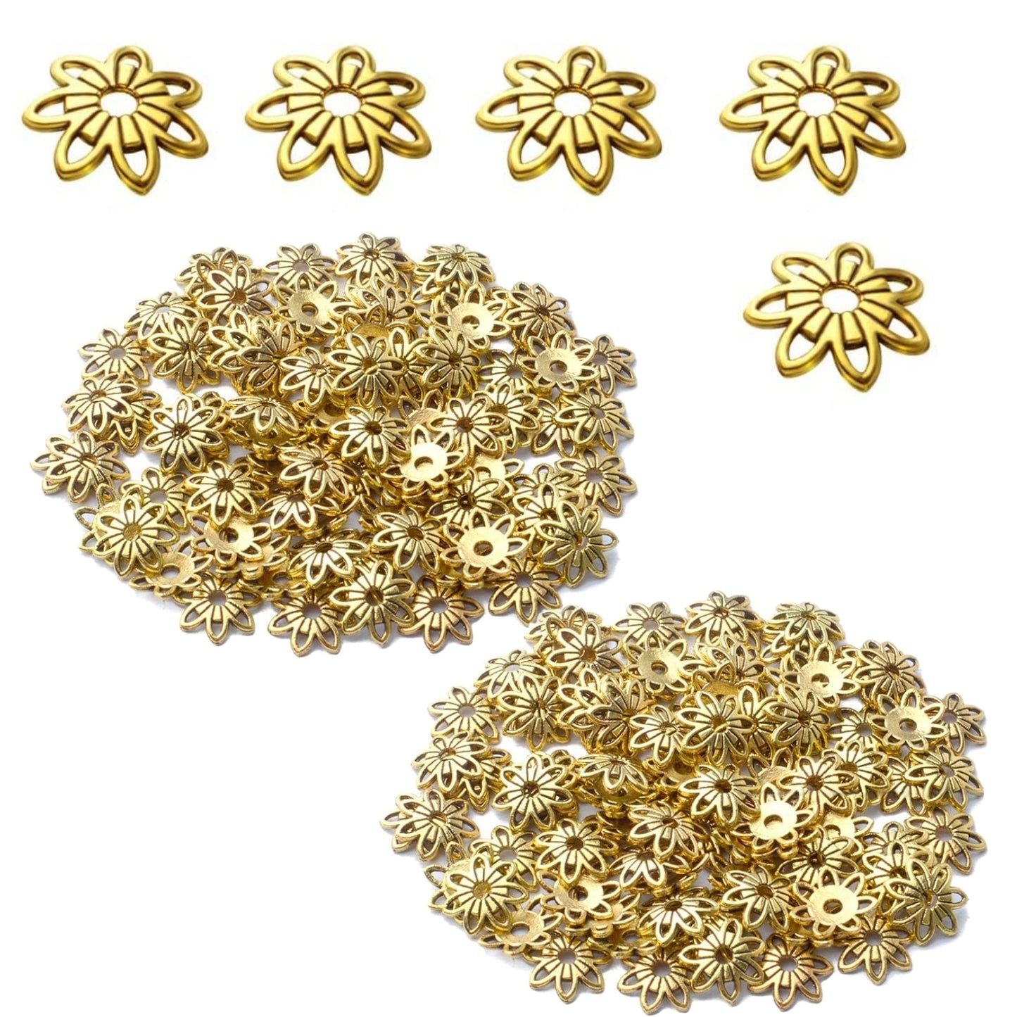 200pcs 10mm Filigree Flower Bead Caps, Alloy, Antique Gold & Silver, DIY Bracelet Earring Jewelry Making