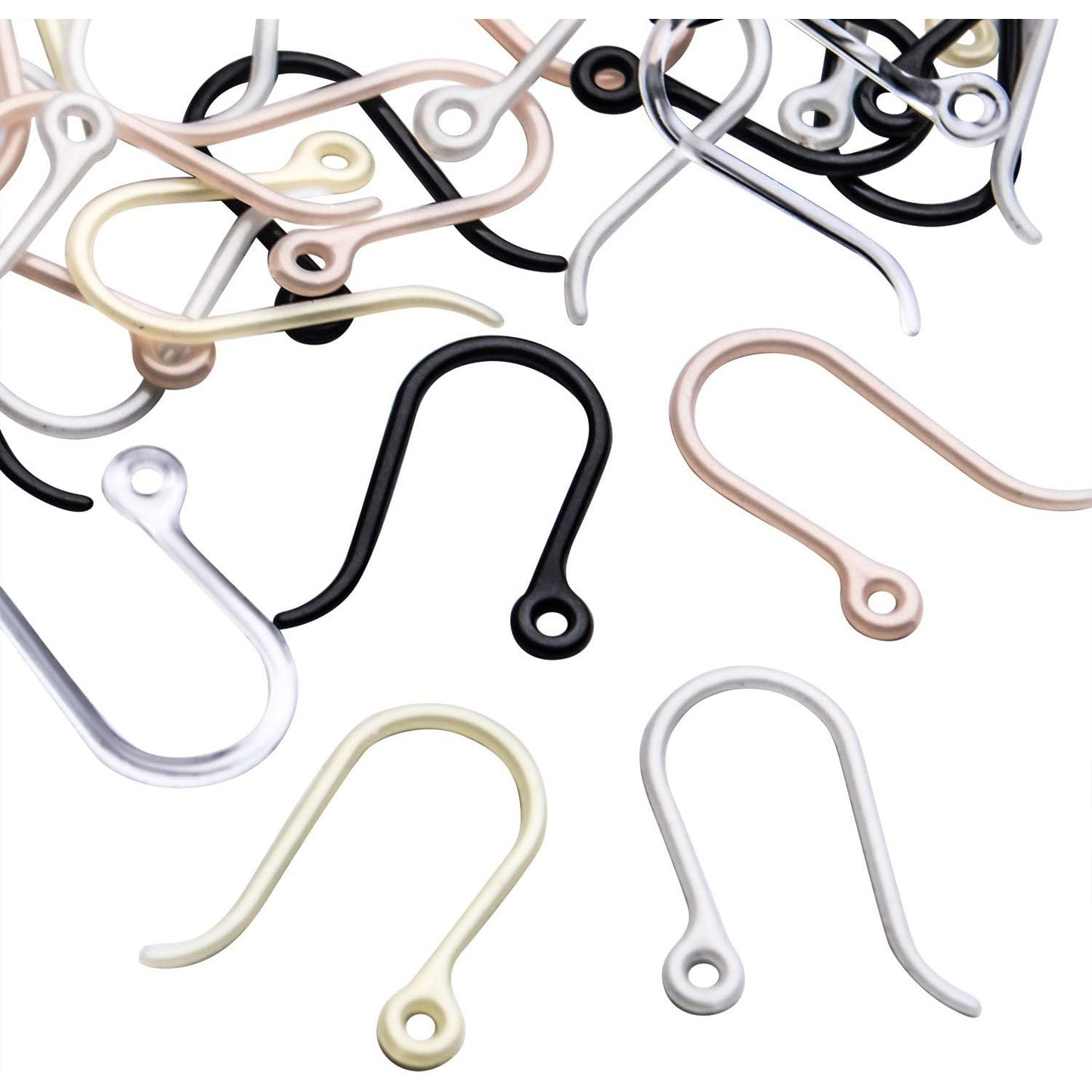 Plastic Earring Hooks, 50pcs Non-Allergenic Plastic Earring Hooks Safety Ear Wire Hooks Earring Findings for DIY Jewelry Making, 13x9mm, Golden, Silver, Black, Pink, Clear(Small)