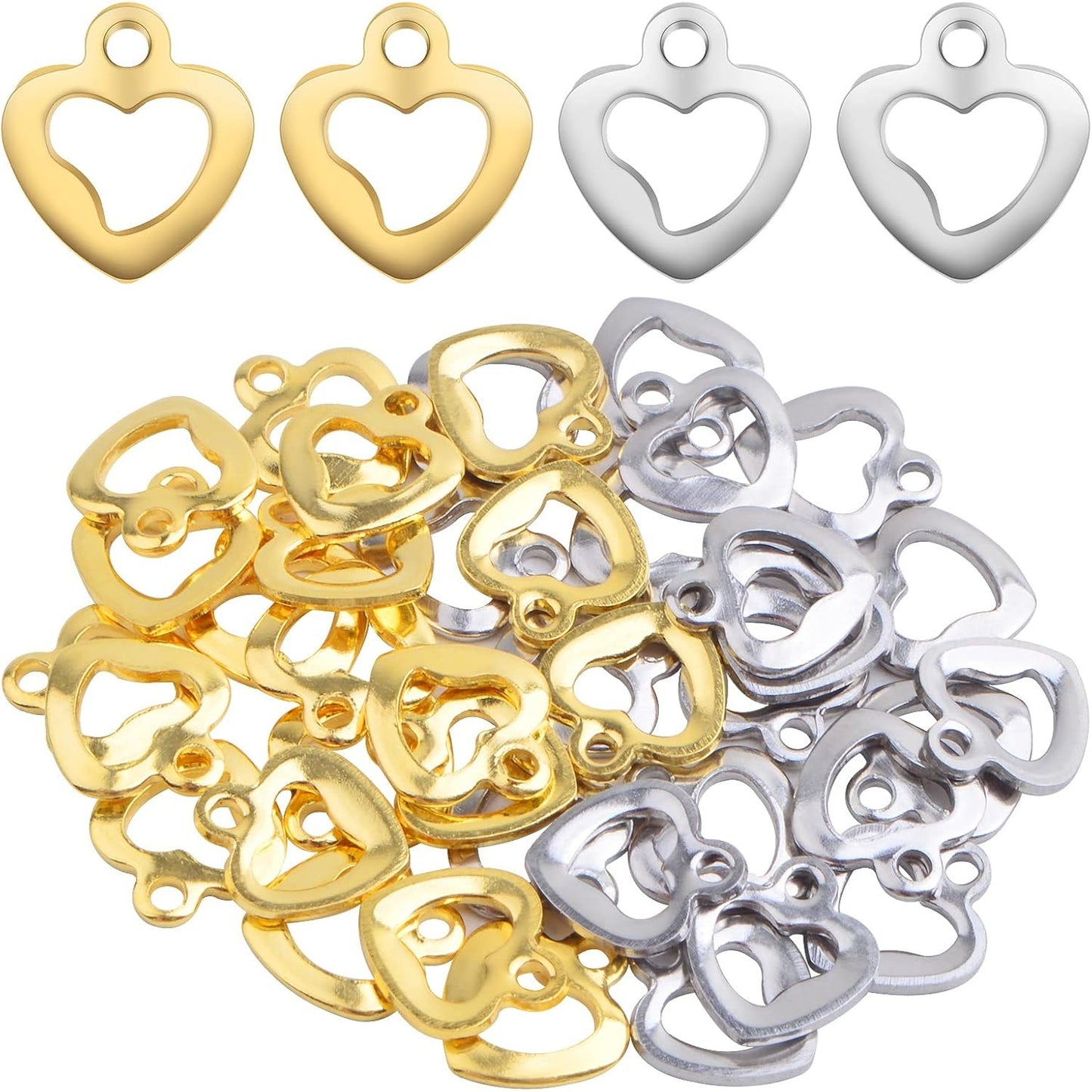40pcs Hollow Heart Shape Pendant Charms Stainless Steel Tiny Love Charms Craft Supplies for DIY Necklace Bracelet Keychains Jewelry Making Findings, 2 Colors