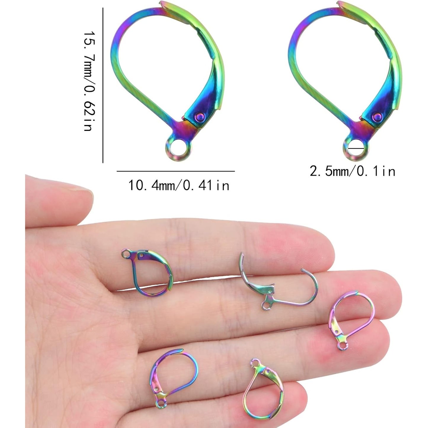 50pcs Stainless Steel Leverback Earring Hooks Hypoallergenic D Shape French Earwire Hooks Dangle Earring Findings for DIY Jewelry Making Supplies, Rainbow Color