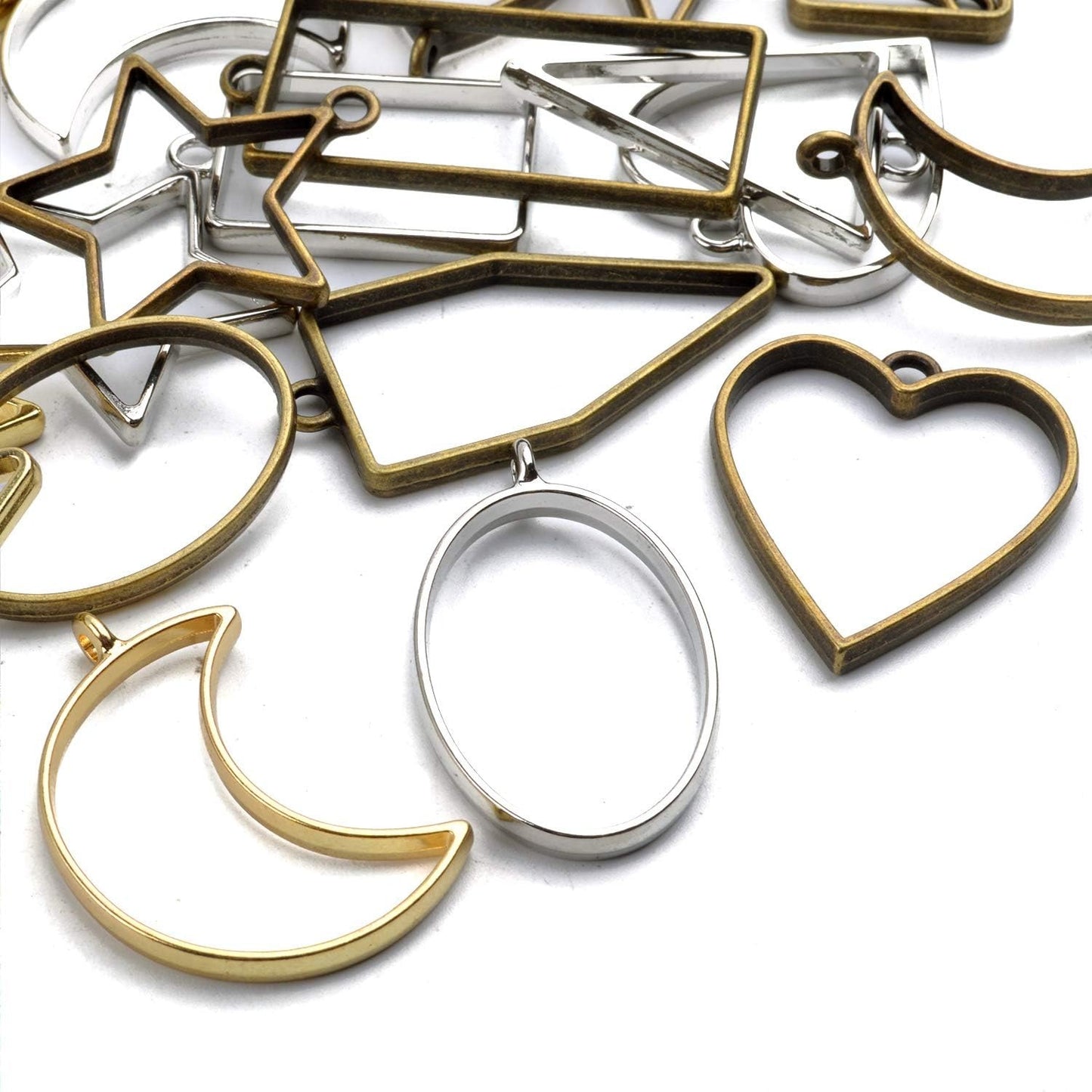 Open Back Bezel Pendants, 30 Pieces Mixed Geometric Hollow Pendants Bezel Charms for Resin Earrings Necklace Bracelet, 3 Colors
