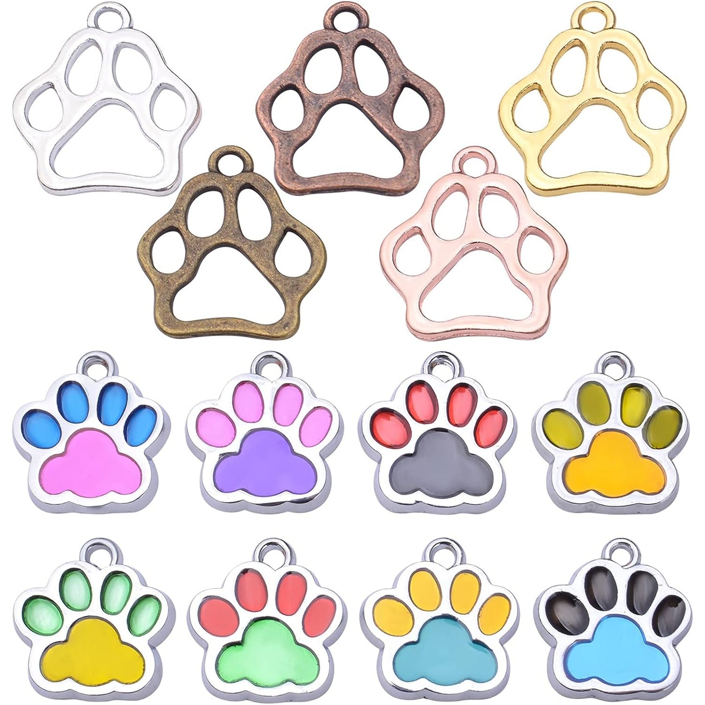 66pcs Animal Cat Dog Paw Charms Enamel Paw Footprint Pendants Cute Hollow Paw Bead Charms Jewelry Making Supplies for DIY Necklace Bracelet Earrings Handmade Decoration