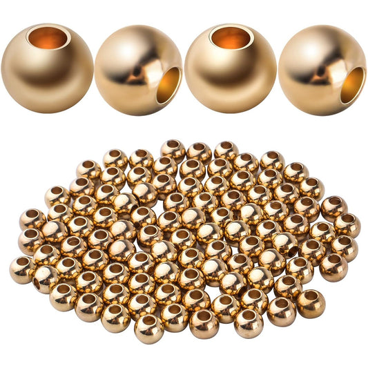100pcs Gold Round Spacers Beads Brass Bead Spacers Ball Beads Smooth Beads Loose Spacer Beads Rondelle Beads for DIY Bracelet Necklace Jewelry Making and Crafting