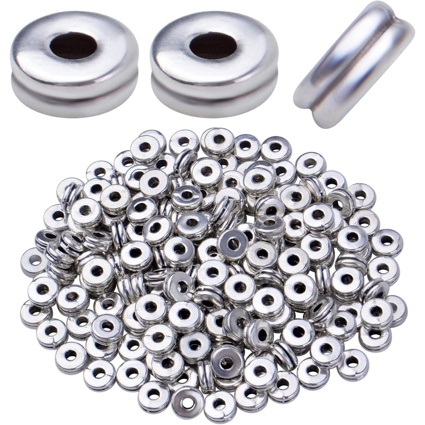 Metal Spacer Beads,200pcs Flat Round Disc Rondelle Spacer Beads Metal Rondelle Beads Spacers for Jewelry Making(6mm) - Silver and Golden
