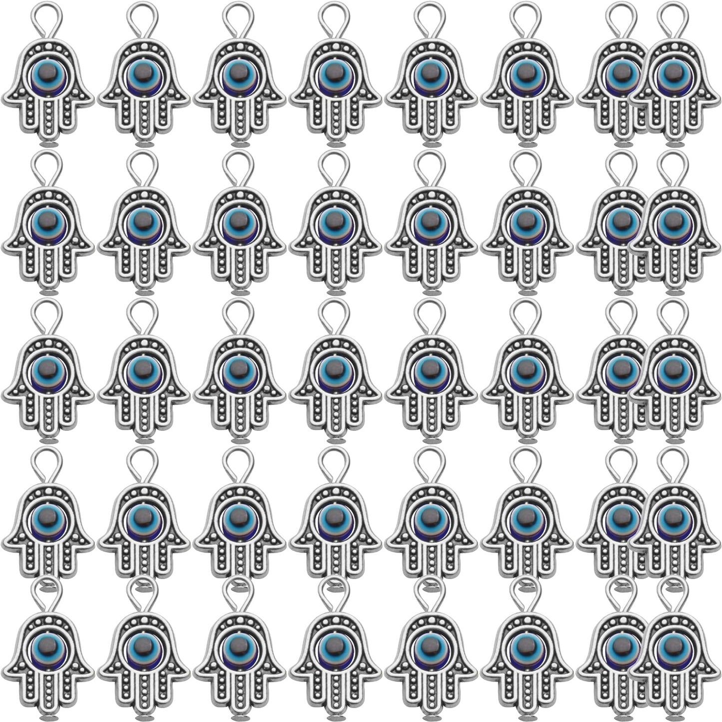 Hamsa Hand Beads Charms, 40pcs Antique Blue Evil Eye Beads Fashion Connectors Pendants Fatima Symbol Charms for DIY Necklace Bracelet Jewelry Making