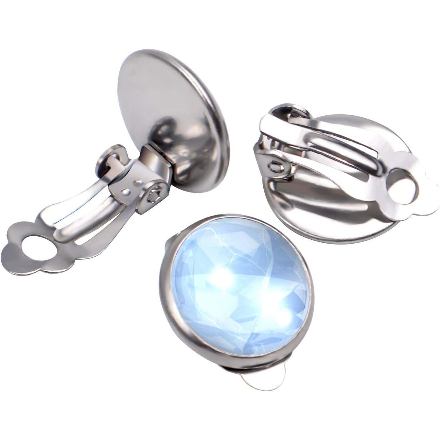 Clip-on Earring Converters, 20pcs (10 Pair) Flat Round Earring Trays 12mm Earring Cabochon Setting Converter for Non Pierced Ears Earring Making - Silver