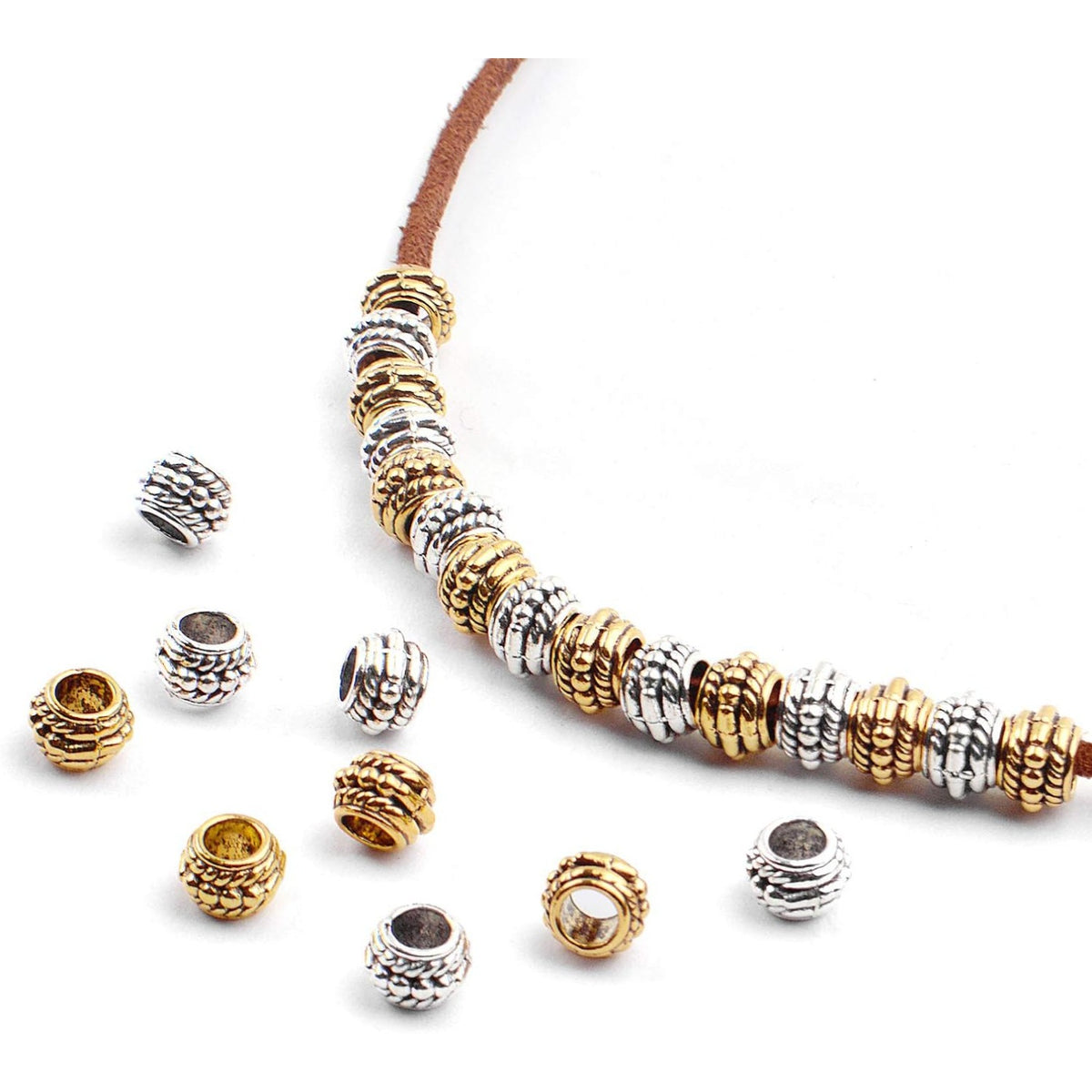 Large Hole Beads,100pcs 8mm Tibetan Barrel Spacer Beads European Charms Beads with 4mm Hole for Bracelet Necklaces Jewelry Making