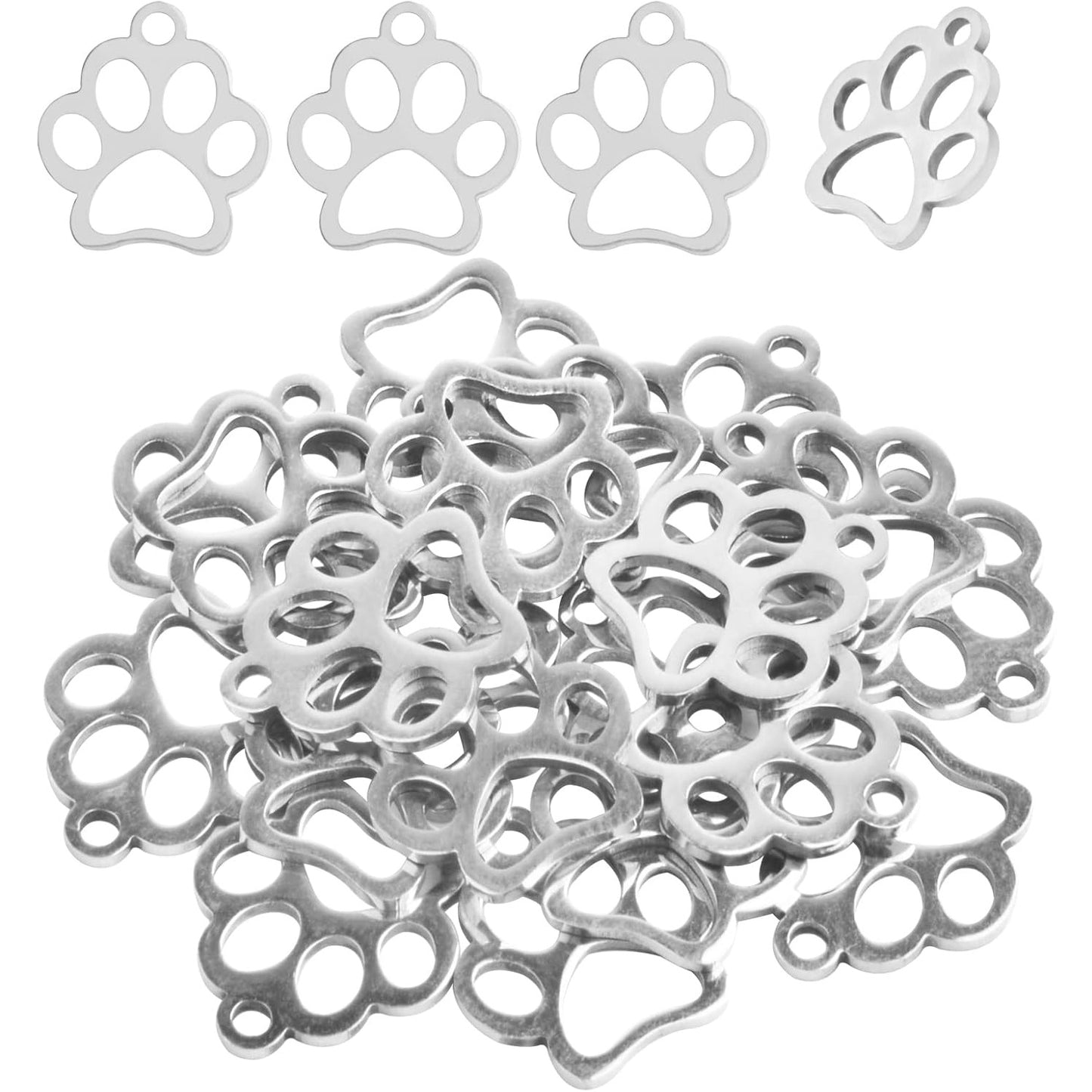 20 Pieces Stainless Steel Dog Paw Print Charms Hollow Lovely Pet Doggy Cat Animal Footprint Dangle Pendants for DIY Necklace Bracelet Jewellery Making Crafting
