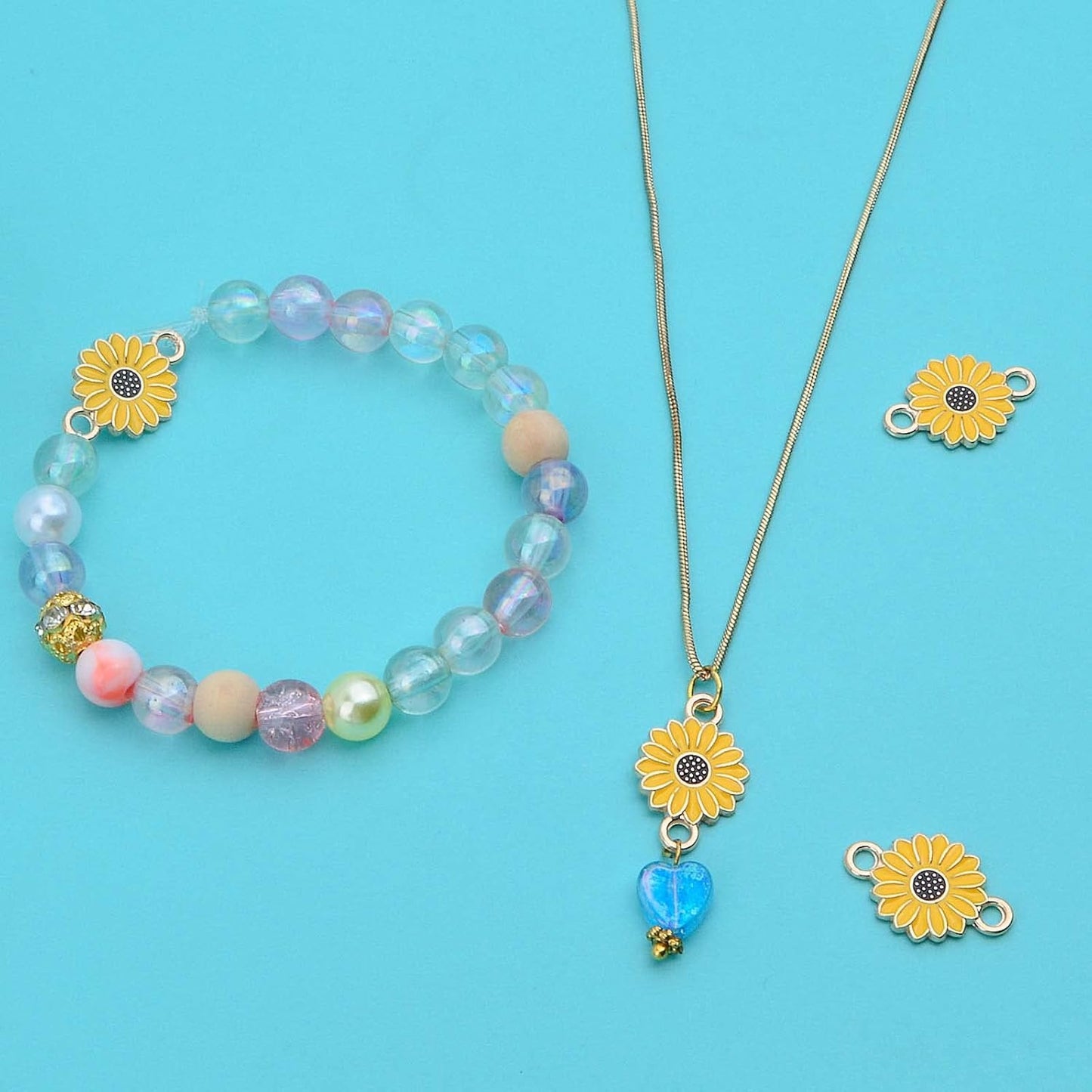 30pcs Enamel Flower Charms Connectors Links Yellow Alloy Floral Sunflower Daisy Flower Dangle Pendants with Double Loops for DIY Bracelet Earring Necklace Jewelry Making