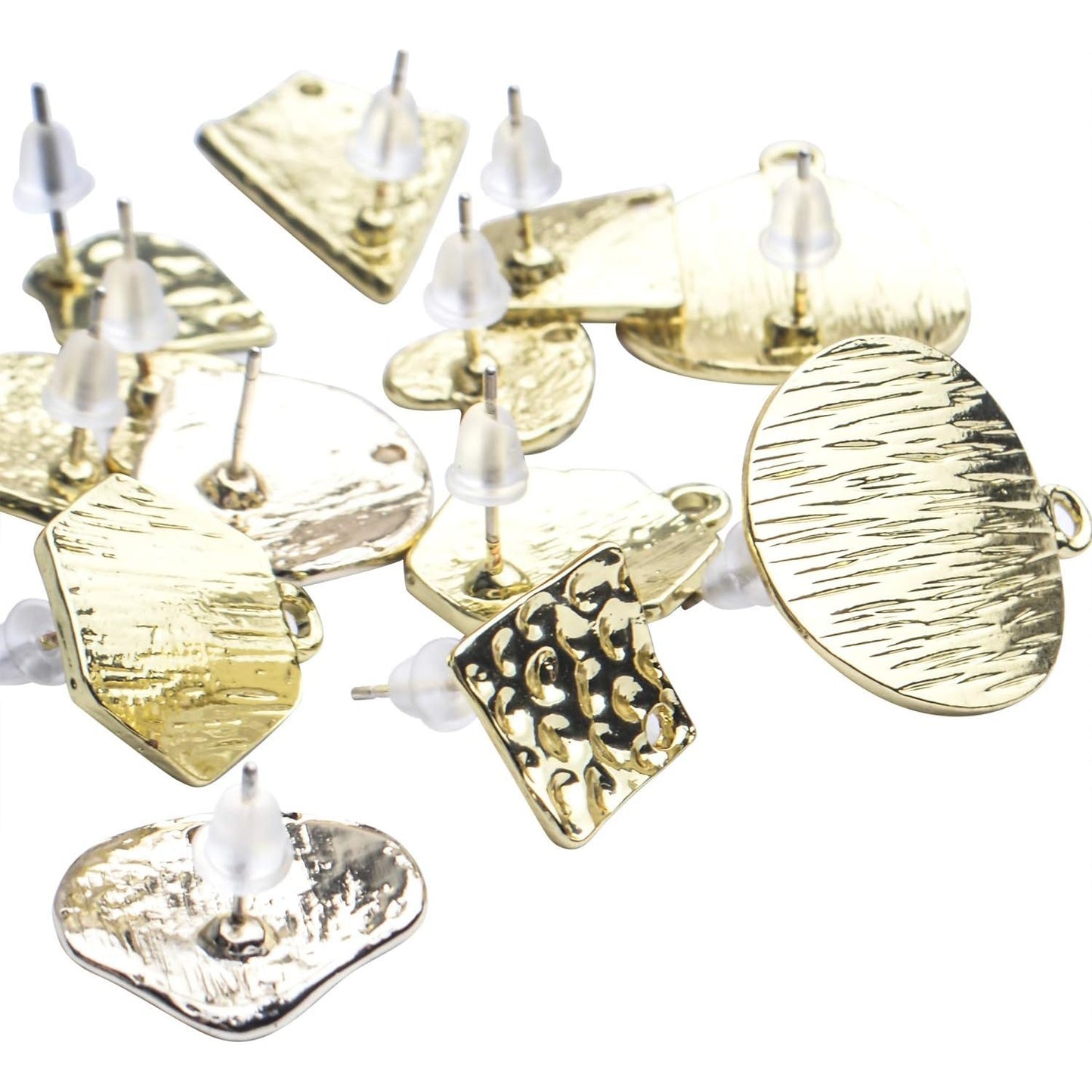 Blank Earring Set, 16pcs 8 Styles Metal Alloy Stud Earrings Post Blank Base with Loop Irregular Shapes Earring Pins with 16pcs Bullet Earring Backs for DIY Earring Jewelry Making, Golden