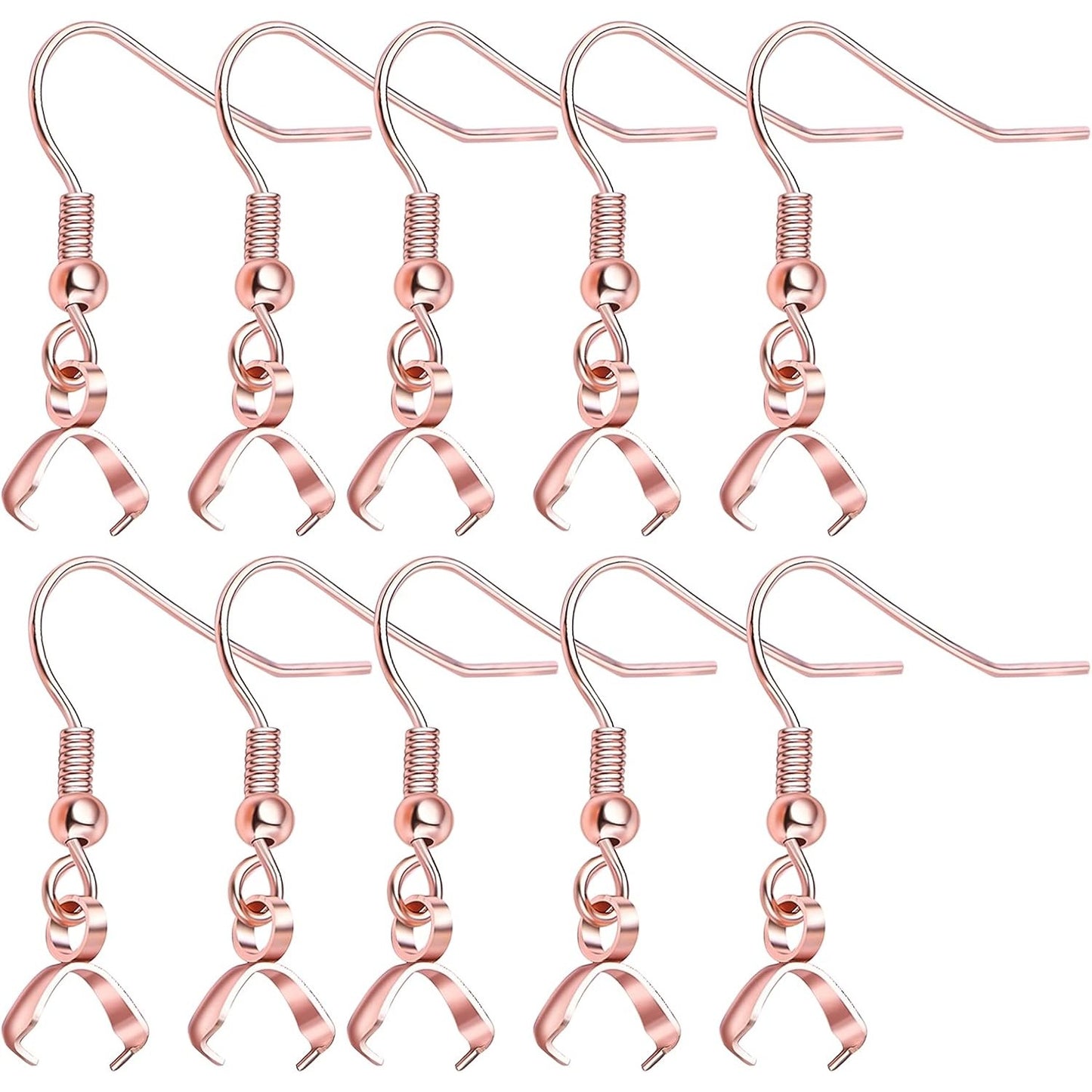 50pcs Stainless Steel Earring Hooks with Pendant Clasp Hypoallergenic Ear Wire Buckle Fish Hooks Dangle Earrings for Women DIY Jewelry Making Findings, Rose Gold