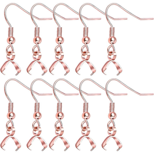 50pcs Stainless Steel Earring Hooks with Pendant Clasp Hypoallergenic Ear Wire Buckle Fish Hooks Dangle Earrings for Women DIY Jewelry Making Findings, Rose Gold