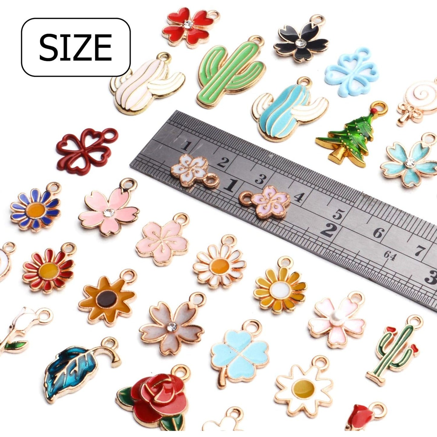 Enamel Charms Bulk, 35pcs Assorted Enamel Gold Plated Plant Charms Tree Leaf Flower Rose Cactus Pendants DIY Craft Supplies Accessory for Necklace Bracelet Jewelry Making Findings