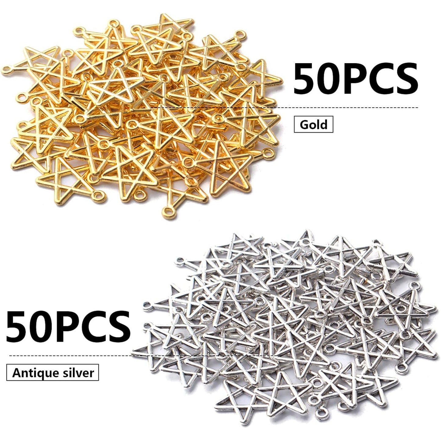100pcs Star Pentagram Charms Pendant Alloy Pentacle Charm Celestial Charms for DIY Bracelets Necklace Jewelry Making Craft Supplies