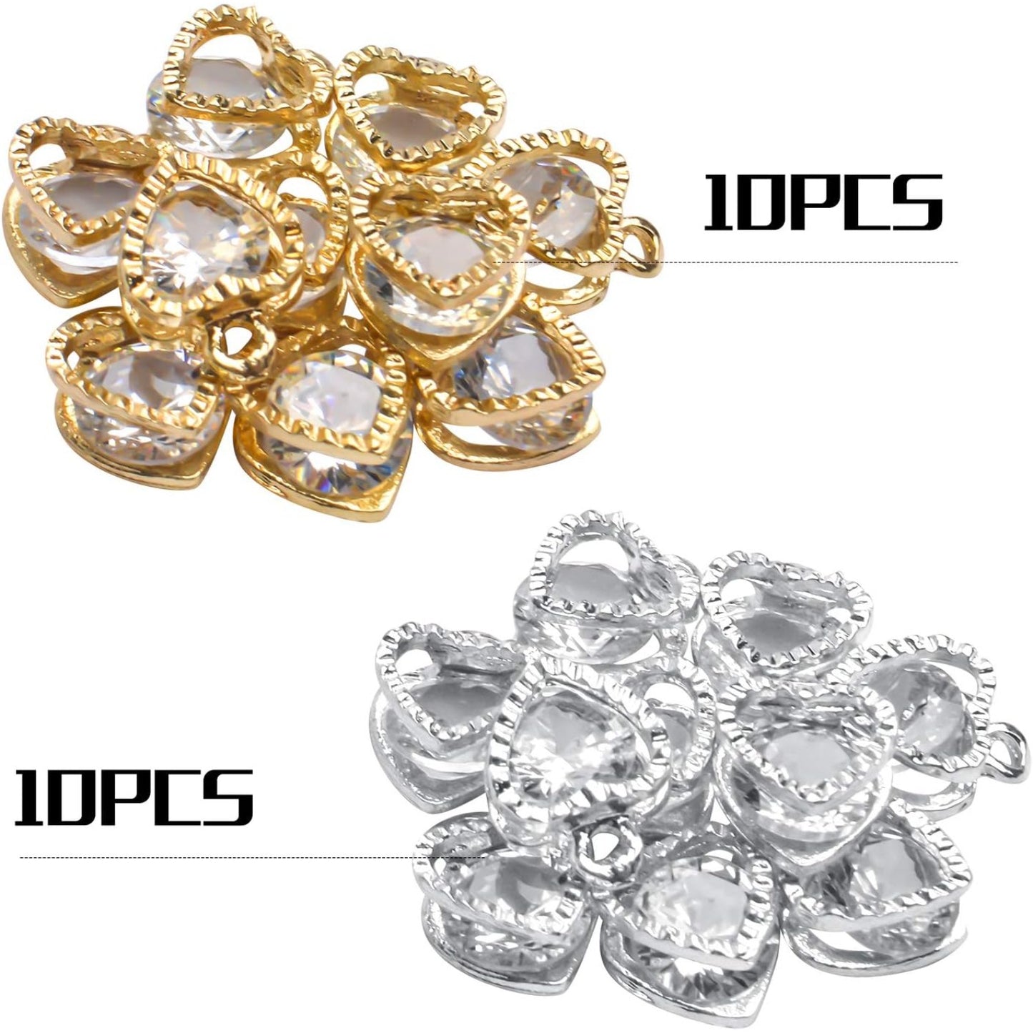 20pcs Cubic Zirconia Alloy Jewelry Charms Heart Shaped Charm Crystal Dangle Pendants for DIY Earring Necklace Jewelry Making Supplies, 12×9×5.5mm